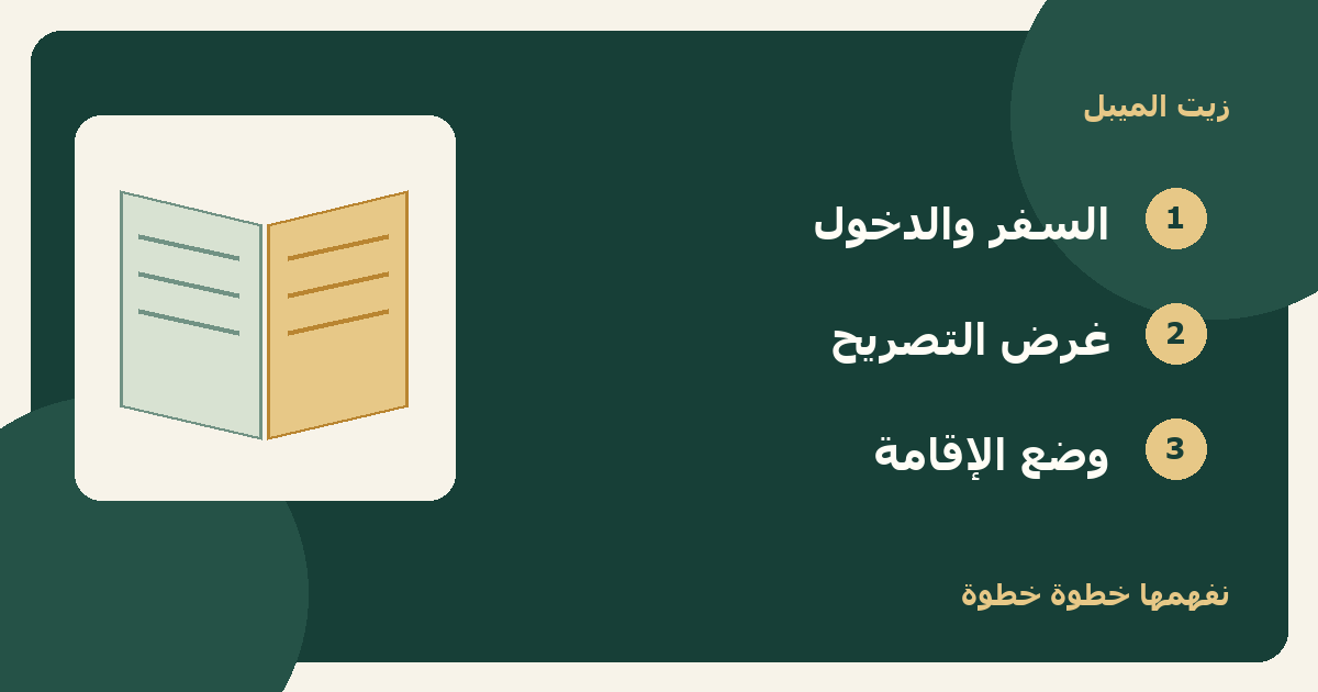 رسم توضيحي: السفر والدخول، غرض التصريح، وضع الإقامة